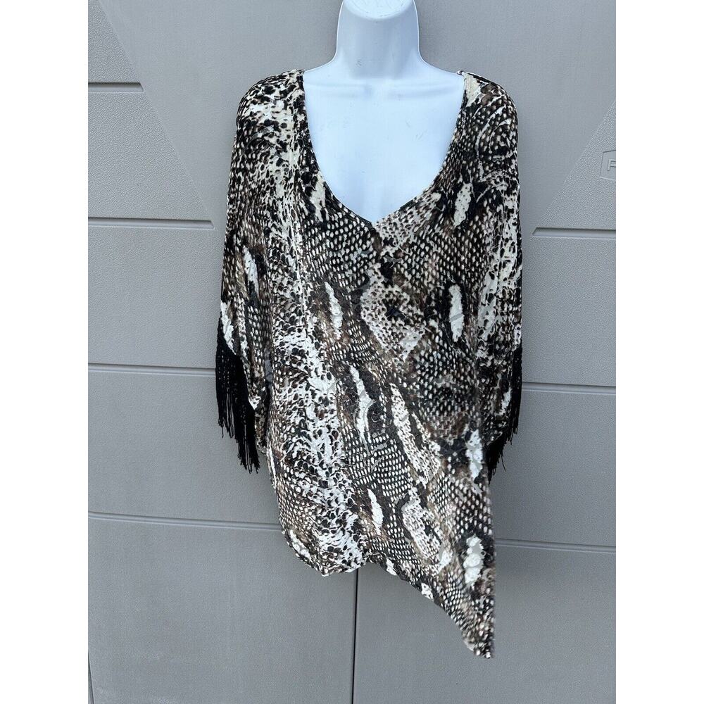 Blu Moon Beattie Caftan Swim Cover-up 100% Silk Velvet Snake Print Fringe O/S